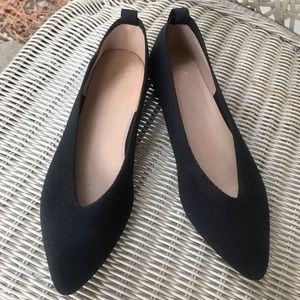Black pointed Toe Knitted Fabric Ballerina Flats